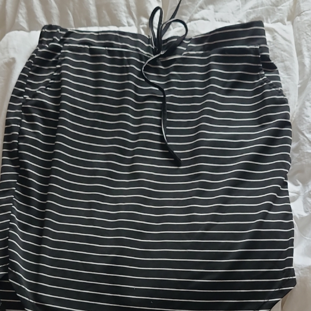 SHEIN Black & White Striped Midi Skirt with Drawstring Waist